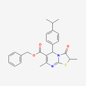 molecular formula C25H26N2O3S B11598573 benzyl 2,7-dimethyl-3-oxo-5-[4-(propan-2-yl)phenyl]-2,3-dihydro-5H-[1,3]thiazolo[3,2-a]pyrimidine-6-carboxylate 