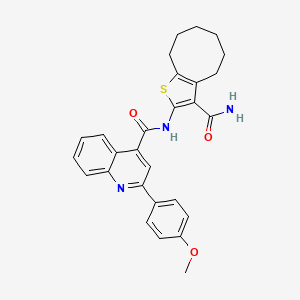 molecular formula C28H27N3O3S B11599125 N-(3-carbamoyl-4,5,6,7,8,9-hexahydrocycloocta[b]thiophen-2-yl)-2-(4-methoxyphenyl)quinoline-4-carboxamide 