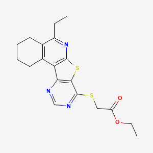 molecular formula C19H21N3O2S2 B11599128 ethyl 2-[(8-ethyl-11-thia-9,14,16-triazatetracyclo[8.7.0.02,7.012,17]heptadeca-1,7,9,12,14,16-hexaen-13-yl)sulfanyl]acetate 