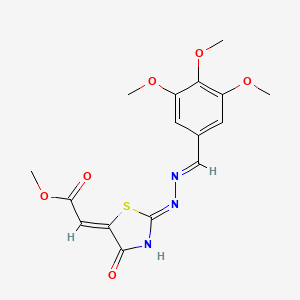 molecular formula C16H17N3O6S B11599135 Methyl 2-[(5Z)-4-oxo-2-[(2E)-2-[(3,4,5-trimethoxyphenyl)methylidene]hydrazin-1-YL]-4,5-dihydro-1,3-thiazol-5-ylidene]acetate 