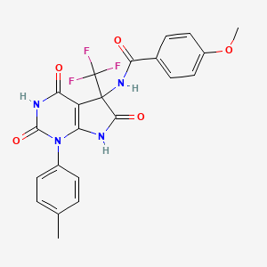 molecular formula C22H17F3N4O5 B11599149 N-[4-hydroxy-1-(4-methylphenyl)-2,6-dioxo-5-(trifluoromethyl)-2,5,6,7-tetrahydro-1H-pyrrolo[2,3-d]pyrimidin-5-yl]-4-methoxybenzamide 