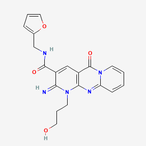 molecular formula C20H19N5O4 B11599245 N-(furan-2-ylmethyl)-7-(3-hydroxypropyl)-6-imino-2-oxo-1,7,9-triazatricyclo[8.4.0.03,8]tetradeca-3(8),4,9,11,13-pentaene-5-carboxamide 