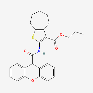 molecular formula C27H27NO4S B11599326 propyl 2-[(9H-xanthen-9-ylcarbonyl)amino]-5,6,7,8-tetrahydro-4H-cyclohepta[b]thiophene-3-carboxylate 