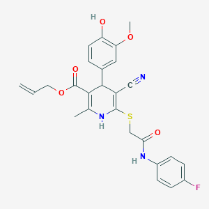 molecular formula C26H24FN3O5S B11599373 Prop-2-en-1-yl 5-cyano-6-({2-[(4-fluorophenyl)amino]-2-oxoethyl}sulfanyl)-4-(4-hydroxy-3-methoxyphenyl)-2-methyl-1,4-dihydropyridine-3-carboxylate 