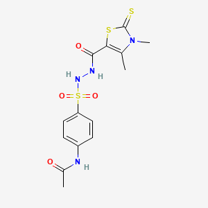 molecular formula C14H16N4O4S3 B11599406 N-[4-({2-[(3,4-dimethyl-2-thioxo-2,3-dihydro-1,3-thiazol-5-yl)carbonyl]hydrazinyl}sulfonyl)phenyl]acetamide 