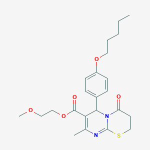 molecular formula C23H30N2O5S B11599449 2-methoxyethyl 8-methyl-4-oxo-6-[4-(pentyloxy)phenyl]-3,4-dihydro-2H,6H-pyrimido[2,1-b][1,3]thiazine-7-carboxylate 