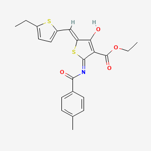 molecular formula C22H21NO4S2 B11599612 ethyl (5Z)-5-[(5-ethylthiophen-2-yl)methylidene]-2-{[(4-methylphenyl)carbonyl]amino}-4-oxo-4,5-dihydrothiophene-3-carboxylate 