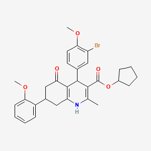 molecular formula C30H32BrNO5 B11599666 Cyclopentyl 4-(3-bromo-4-methoxyphenyl)-7-(2-methoxyphenyl)-2-methyl-5-oxo-1,4,5,6,7,8-hexahydroquinoline-3-carboxylate 
