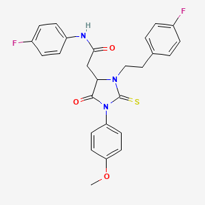 molecular formula C26H23F2N3O3S B11599722 N-(4-fluorophenyl)-2-{3-[2-(4-fluorophenyl)ethyl]-1-(4-methoxyphenyl)-5-oxo-2-thioxoimidazolidin-4-yl}acetamide 