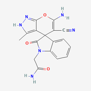 molecular formula C17H14N6O3 B11599814 2-(6'-amino-5'-cyano-3'-methyl-2-oxo-1'H-spiro[indole-3,4'-pyrano[2,3-c]pyrazol]-1(2H)-yl)acetamide 