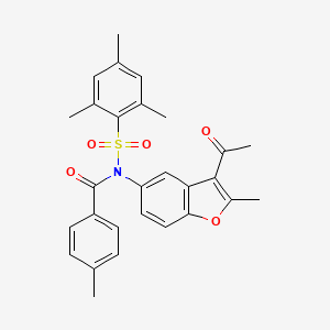 molecular formula C28H27NO5S B11599895 N-(3-acetyl-2-methyl-1-benzofuran-5-yl)-4-methyl-N-(2,4,6-trimethylbenzenesulfonyl)benzamide 