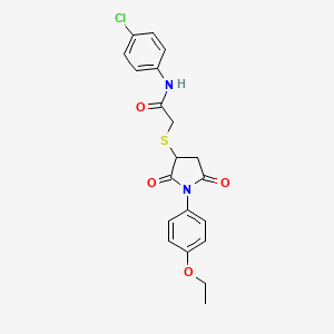 molecular formula C20H19ClN2O4S B11599940 N-(4-chlorophenyl)-2-{[1-(4-ethoxyphenyl)-2,5-dioxopyrrolidin-3-yl]sulfanyl}acetamide 
