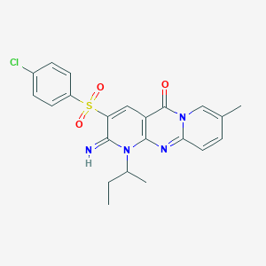 molecular formula C22H21ClN4O3S B11599973 7-butan-2-yl-5-(4-chlorophenyl)sulfonyl-6-imino-13-methyl-1,7,9-triazatricyclo[8.4.0.03,8]tetradeca-3(8),4,9,11,13-pentaen-2-one 
