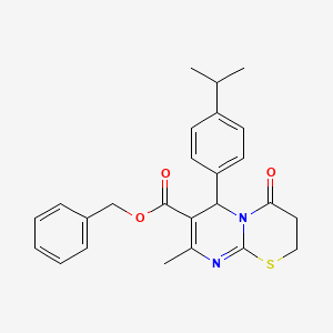 molecular formula C25H26N2O3S B11600007 benzyl 8-methyl-4-oxo-6-[4-(propan-2-yl)phenyl]-3,4-dihydro-2H,6H-pyrimido[2,1-b][1,3]thiazine-7-carboxylate 