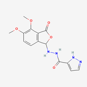molecular formula C14H14N4O5 B11600049 N'-(4,5-dimethoxy-3-oxo-1,3-dihydro-2-benzofuran-1-yl)-1H-pyrazole-3-carbohydrazide 