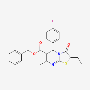 molecular formula C23H21FN2O3S B11600129 benzyl 2-ethyl-5-(4-fluorophenyl)-7-methyl-3-oxo-2,3-dihydro-5H-[1,3]thiazolo[3,2-a]pyrimidine-6-carboxylate 