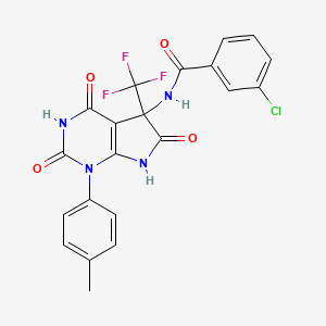 molecular formula C21H14ClF3N4O4 B11600324 3-chloro-N-[1-(4-methylphenyl)-2,4,6-trioxo-5-(trifluoromethyl)-2,3,4,5,6,7-hexahydro-1H-pyrrolo[2,3-d]pyrimidin-5-yl]benzamide 