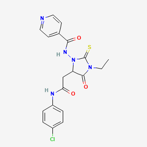 molecular formula C19H18ClN5O3S B11600358 N-(5-{2-[(4-chlorophenyl)amino]-2-oxoethyl}-3-ethyl-4-oxo-2-thioxoimidazolidin-1-yl)pyridine-4-carboxamide 