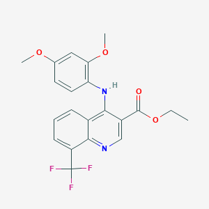 molecular formula C21H19F3N2O4 B11600420 Ethyl 4-[(2,4-dimethoxyphenyl)amino]-8-(trifluoromethyl)quinoline-3-carboxylate 