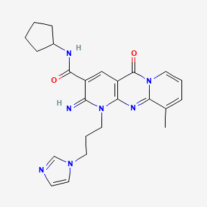 molecular formula C24H27N7O2 B11600452 N-cyclopentyl-7-(3-imidazol-1-ylpropyl)-6-imino-11-methyl-2-oxo-1,7,9-triazatricyclo[8.4.0.03,8]tetradeca-3(8),4,9,11,13-pentaene-5-carboxamide 