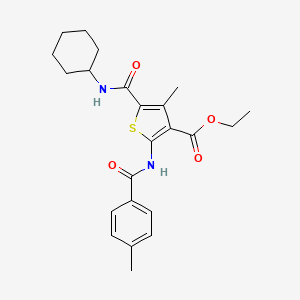 molecular formula C23H28N2O4S B11600522 Ethyl 5-(cyclohexylcarbamoyl)-4-methyl-2-{[(4-methylphenyl)carbonyl]amino}thiophene-3-carboxylate 