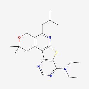 molecular formula C22H30N4OS B11600547 N,N-diethyl-4,4-dimethyl-8-(2-methylpropyl)-5-oxa-11-thia-9,14,16-triazatetracyclo[8.7.0.02,7.012,17]heptadeca-1(10),2(7),8,12(17),13,15-hexaen-13-amine 