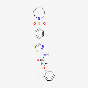 molecular formula C24H26FN3O4S2 B11600628 N-{4-[4-(azepan-1-ylsulfonyl)phenyl]-1,3-thiazol-2-yl}-2-(2-fluorophenoxy)propanamide 