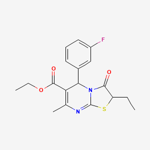 molecular formula C18H19FN2O3S B11600650 ethyl 2-ethyl-5-(3-fluorophenyl)-7-methyl-3-oxo-2,3-dihydro-5H-[1,3]thiazolo[3,2-a]pyrimidine-6-carboxylate 