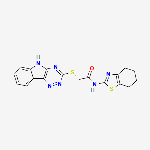 molecular formula C18H16N6OS2 B11600794 N-(4,5,6,7-Tetrahydro-1,3-benzothiazol-2-YL)-2-{5H-[1,2,4]triazino[5,6-B]indol-3-ylsulfanyl}acetamide 