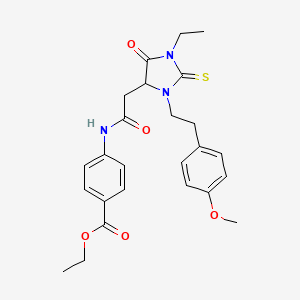 molecular formula C25H29N3O5S B11600829 Ethyl 4-[({1-ethyl-3-[2-(4-methoxyphenyl)ethyl]-5-oxo-2-thioxoimidazolidin-4-yl}acetyl)amino]benzoate 