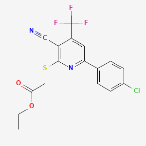 molecular formula C17H12ClF3N2O2S B11601025 Ethyl {[6-(4-chlorophenyl)-3-cyano-4-(trifluoromethyl)pyridin-2-yl]sulfanyl}acetate 