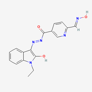 molecular formula C17H15N5O3 B11601207 N'-[(3Z)-1-ethyl-2-oxo-1,2-dihydro-3H-indol-3-ylidene]-6-[(E)-(hydroxyimino)methyl]pyridine-3-carbohydrazide 