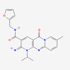 molecular formula C21H21N5O3 B11601236 N-(furan-2-ylmethyl)-6-imino-13-methyl-2-oxo-7-propan-2-yl-1,7,9-triazatricyclo[8.4.0.03,8]tetradeca-3(8),4,9,11,13-pentaene-5-carboxamide 