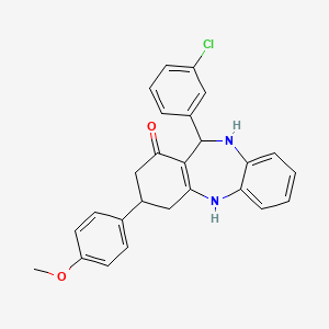 molecular formula C26H23ClN2O2 B11601293 11-(3-chlorophenyl)-3-(4-methoxyphenyl)-2,3,4,5,10,11-hexahydro-1H-dibenzo[b,e][1,4]diazepin-1-one 