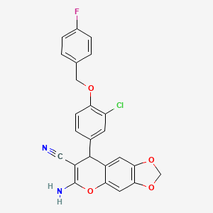 molecular formula C24H16ClFN2O4 B11601426 6-amino-8-{3-chloro-4-[(4-fluorobenzyl)oxy]phenyl}-8H-[1,3]dioxolo[4,5-g]chromene-7-carbonitrile 