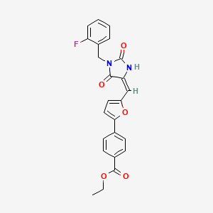 molecular formula C24H19FN2O5 B11601621 ethyl 4-(5-{(E)-[1-(2-fluorobenzyl)-2,5-dioxoimidazolidin-4-ylidene]methyl}furan-2-yl)benzoate 