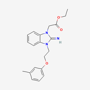 molecular formula C20H23N3O3 B11601625 ethyl {2-imino-3-[2-(3-methylphenoxy)ethyl]-2,3-dihydro-1H-benzimidazol-1-yl}acetate 