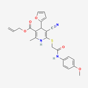 molecular formula C24H23N3O5S B11601658 Prop-2-en-1-yl 5-cyano-4-(furan-2-yl)-6-({2-[(4-methoxyphenyl)amino]-2-oxoethyl}sulfanyl)-2-methyl-1,4-dihydropyridine-3-carboxylate 