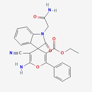molecular formula C24H20N4O5 B11601735 Ethyl 6'-amino-1-(carbamoylmethyl)-5'-cyano-2-oxo-2'-phenyl-1,2-dihydrospiro[indole-3,4'-pyran]-3'-carboxylate 