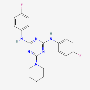 molecular formula C20H20F2N6 B11601834 N,N'-bis(4-fluorophenyl)-6-(piperidin-1-yl)-1,3,5-triazine-2,4-diamine 