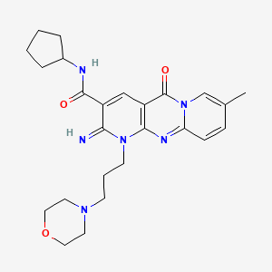 molecular formula C25H32N6O3 B11602185 N-cyclopentyl-6-imino-13-methyl-7-[3-(morpholin-4-yl)propyl]-2-oxo-1,7,9-triazatricyclo[8.4.0.0^{3,8}]tetradeca-3(8),4,9,11,13-pentaene-5-carboxamide 
