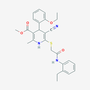 molecular formula C27H29N3O4S B11602238 Methyl 5-cyano-4-(2-ethoxyphenyl)-6-({[(2-ethylphenyl)carbamoyl]methyl}sulfanyl)-2-methyl-1,4-dihydropyridine-3-carboxylate 