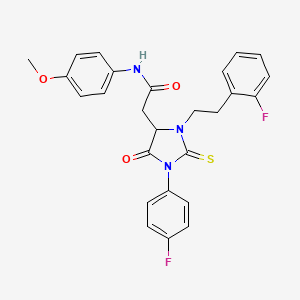 molecular formula C26H23F2N3O3S B11602410 2-[1-(4-fluorophenyl)-3-[2-(2-fluorophenyl)ethyl]-5-oxo-2-sulfanylideneimidazolidin-4-yl]-N-(4-methoxyphenyl)acetamide 