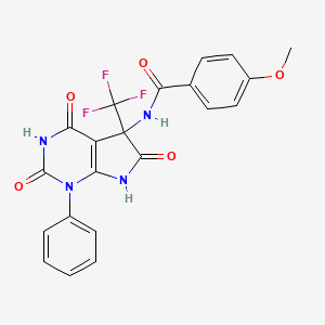 molecular formula C21H15F3N4O5 B11602420 N-[4-hydroxy-2,6-dioxo-1-phenyl-5-(trifluoromethyl)-2,5,6,7-tetrahydro-1H-pyrrolo[2,3-d]pyrimidin-5-yl]-4-methoxybenzamide 
