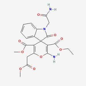 molecular formula C22H23N3O9 B11602485 3'-Ethyl 5'-methyl 2'-amino-1-(2-amino-2-oxoethyl)-6'-(2-methoxy-2-oxoethyl)-2-oxo-1,2-dihydrospiro[indole-3,4'-pyran]-3',5'-dicarboxylate 