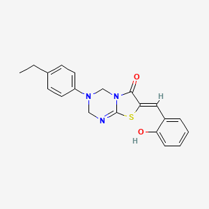 molecular formula C20H19N3O2S B11602535 (7Z)-3-(4-ethylphenyl)-7-(2-hydroxybenzylidene)-3,4-dihydro-2H-[1,3]thiazolo[3,2-a][1,3,5]triazin-6(7H)-one 