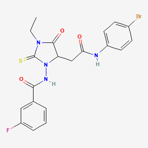 molecular formula C20H18BrFN4O3S B11602549 N-(5-{2-[(4-bromophenyl)amino]-2-oxoethyl}-3-ethyl-4-oxo-2-thioxoimidazolidin-1-yl)-3-fluorobenzamide 