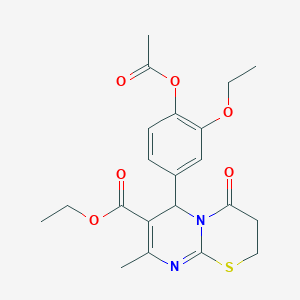 molecular formula C21H24N2O6S B11602615 ethyl 6-[4-(acetyloxy)-3-ethoxyphenyl]-8-methyl-4-oxo-3,4-dihydro-2H,6H-pyrimido[2,1-b][1,3]thiazine-7-carboxylate 