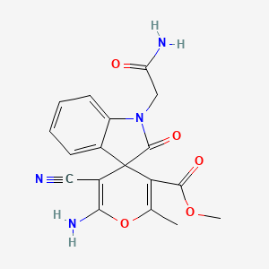 molecular formula C18H16N4O5 B11602628 Methyl 6'-amino-1-(carbamoylmethyl)-5'-cyano-2'-methyl-2-oxo-1,2-dihydrospiro[indole-3,4'-pyran]-3'-carboxylate 