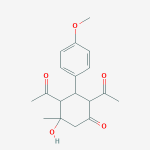 molecular formula C18H22O5 B11602675 Cyclohexanone, 2,4-diacetyl-5-hydroxy-3-(4-methoxyphenyl)-5-methyl- CAS No. 76354-25-1